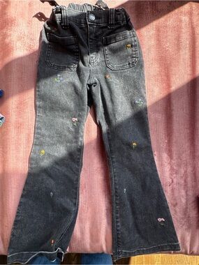 Black Embroidered Floral Girls Youth Jeans